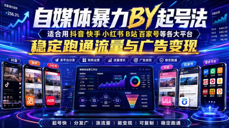 自媒体暴力搬运起号法,适合用抖音快手小红书B站百家号等各大平台,稳定跑通流量与广告变现-初遇资源网