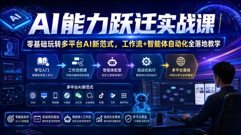 AI能力跃迁实战课｜零基础玩转多平台AI新范式，工作流+智能体自动化全落地教学-初遇资源网