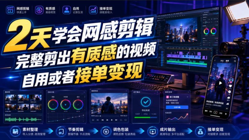 2天学会网感剪辑,完整剪出有质感的视频,自用或者接单变现-初遇资源网