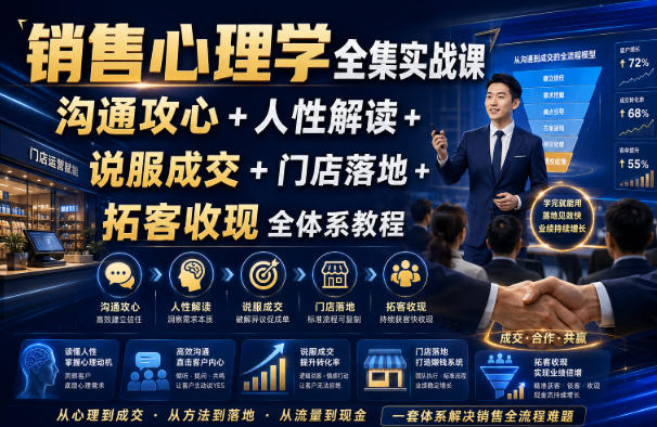 销售心理学全集实战课|沟通攻心+人性解读+说服成交+门店落地+拓客收现全体系教程-初遇资源网