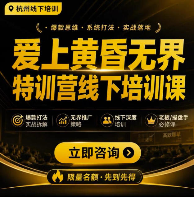 爱上黄昏无界特训营AI推广实战7月27-30杭州线下课,AI落地淘宝最完整的课程,学天猫淘宝的老板必看-初遇资源网