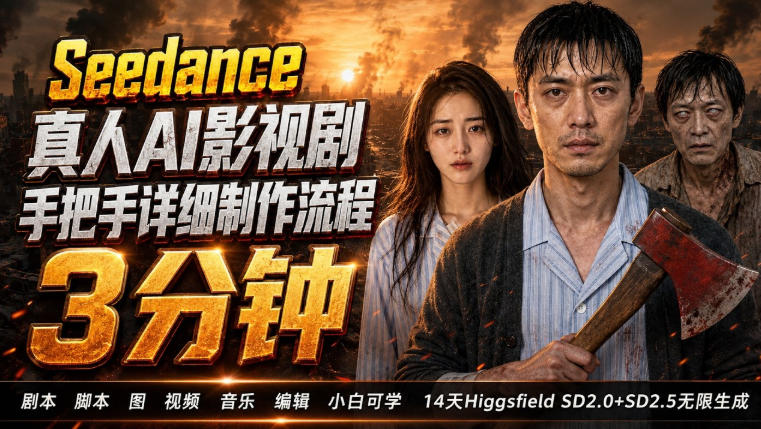 3分钟真人AI影视剧怎么做?SD 2.0手把手完整制作流程|Higgsfield 14天SD 2.0/2.5无限生成-初遇资源网