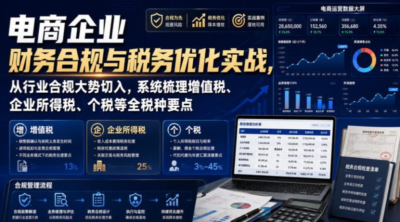 电商企业财务合规与税务优化实战,从行业合规大势切入,系统梳理增值税、企业所得税、个税等全税种要点-初遇资源网