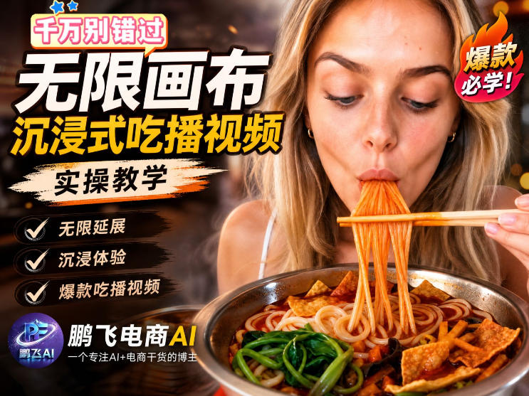保姆级教程|用AI无线画布做沉浸式吃播,3步直接出片,无线画布工作流,操作简单好上手-初遇资源网