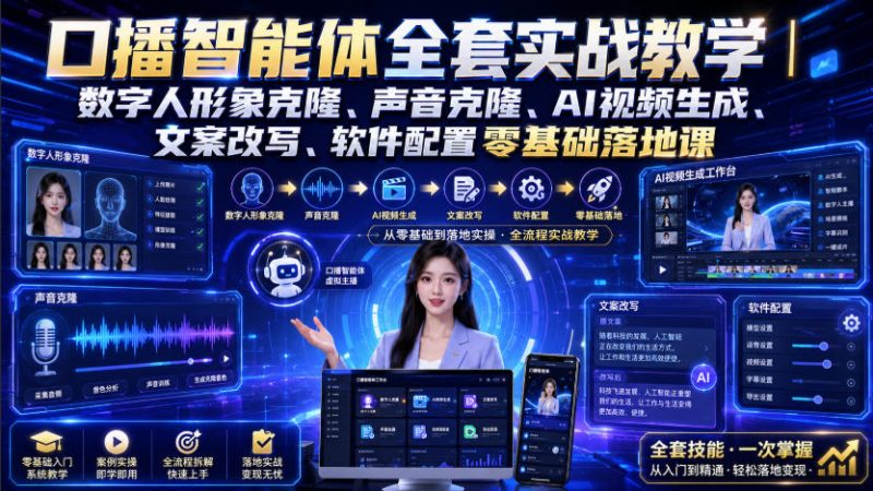 口播智能体全套实战教学|数字人形象克隆、声音克隆、AI视频生成、文案改写、软件配置零基础落地课-初遇资源网