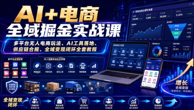AI+电商全域掘金实战课|多平台无人电商玩法、AI工具落地、供应链合规、全域变现闭环全套教程-初遇资源网