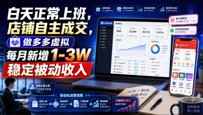 白天正常上班,店铺自主成交,做多多虚拟每月新增1-3W稳定被动收入-初遇资源网