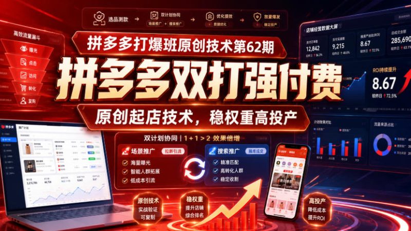 拼多多打爆班原创技术第62期,拼多多双打强付费,原创起店技术,稳权重高投产-初遇资源网