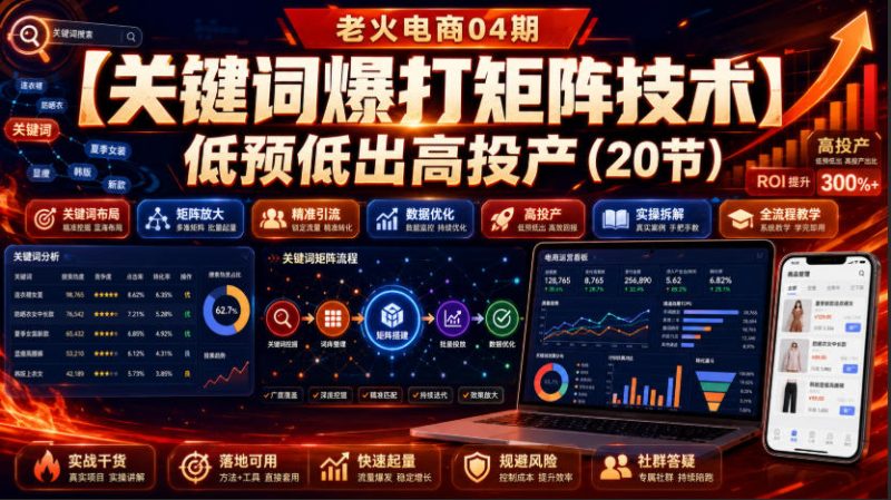 老火电商04期:【关键词爆打矩阵技术】低预低出高投产(20节)-初遇资源网