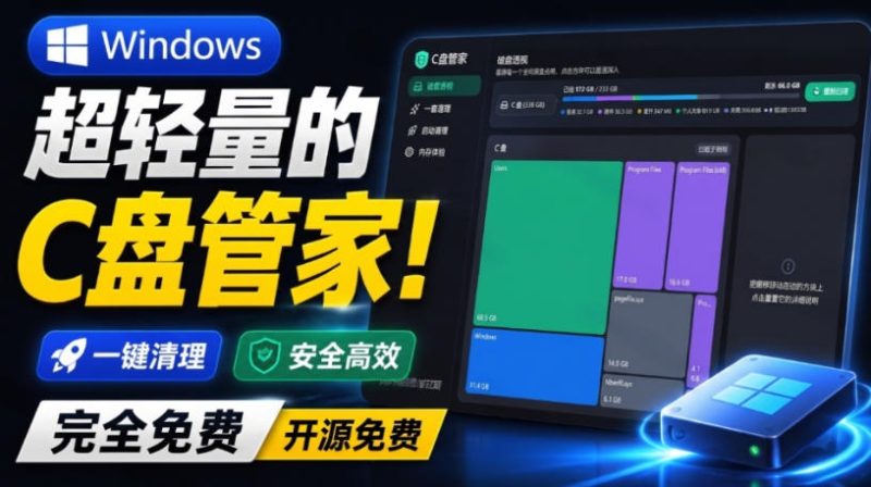 Windows超轻量的C盘管家!超级有特点,支持磁盘分析及清理提醒,2M大小体积,完全免费C盘管家-初遇资源网