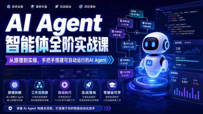 AI Agent智能体全阶实战课,从原理到实操,手把手搭建可自动运行的AI Agent-初遇资源网