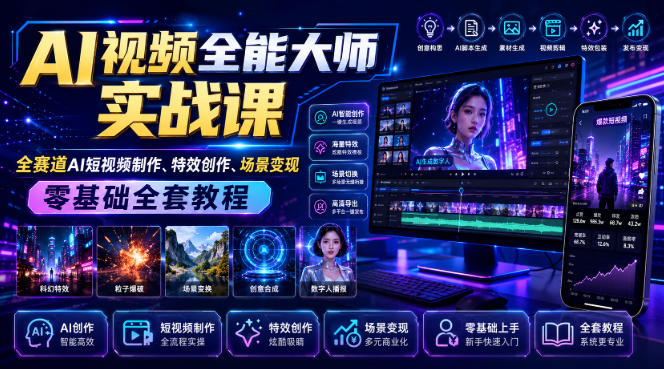 AI视频全能大师实战课|全赛道AI短视频制作、特效创作、场景变现零基础全套教程-初遇资源网