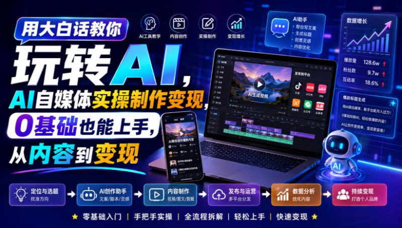 用大白话教你玩转AI,AI自媒体实操制作变现,0基础也能上手,从内容到变现-初遇资源网