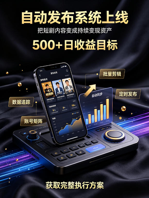 还在找靠谱线上副业？快手短剧项目，全程自动发布内容，不用熬夜做视频，轻松日入500+-初遇资源网