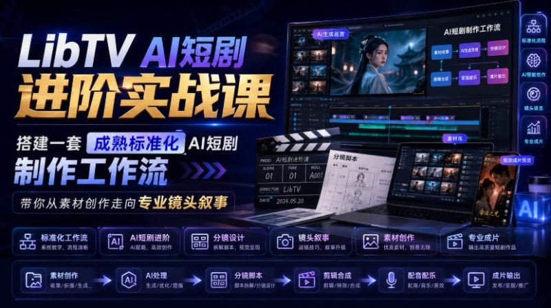 LibTV AI短剧进阶实战课，搭建一套成熟标准化AI短剧制作工作流，带你从素材创作走向专业镜头叙事-初遇资源网
