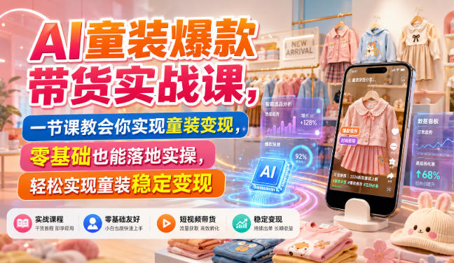 AI童装爆款带货实战课，一节课教会你实现童装变现，零基础也能落地实操-初遇资源网