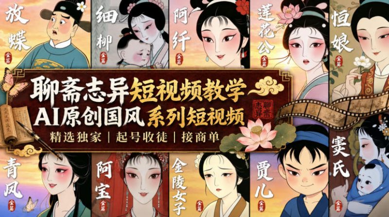 聊斋志异短视频教学,AI原创国风系列短视频,精选独家丨起号收徒丨接商单-初遇资源网