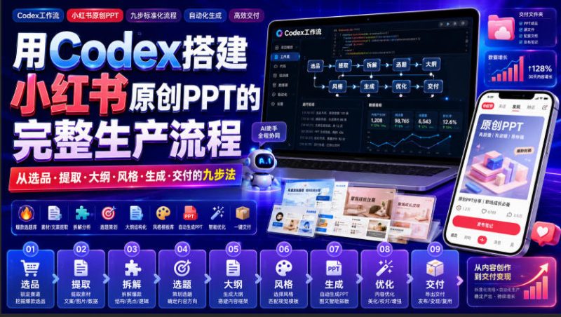 用Codex搭建小红书原创PPT的完整生产流程,从选品·提取·大纲·风格·生成·交付的九步法-初遇资源网