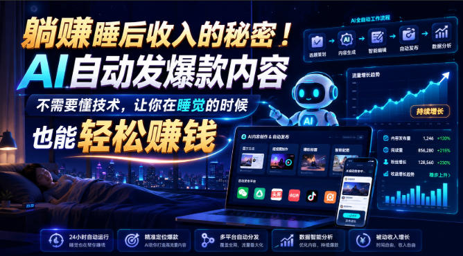 躺賺睡后收入的秘密!AI自动发爆款内容,不需要懂技术,让你在睡觉的时候也能轻松賺钱【原创双语字幕】-初遇资源网