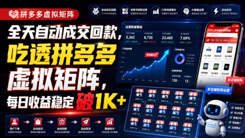 全天自动成交回款,吃透拼多多虚拟矩阵,每日收益稳定破1K+-初遇资源网