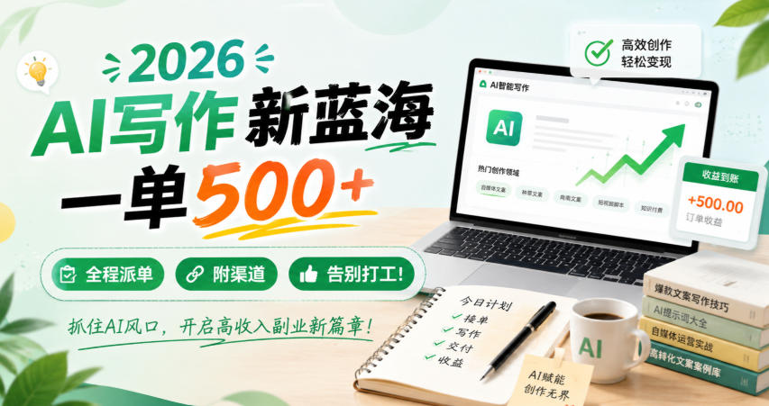 【冒泡网】2026 AI写作新蓝海，一单500+，全程派单，附渠道，告别打工！ - 初遇资源网