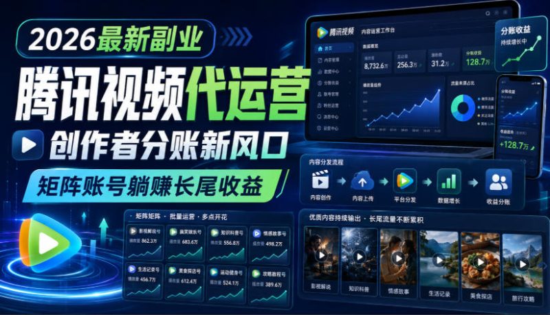 2026最新副业之腾讯视频代运营:创作者分账新风口,矩阵账号躺賺长尾收益-初遇资源网
