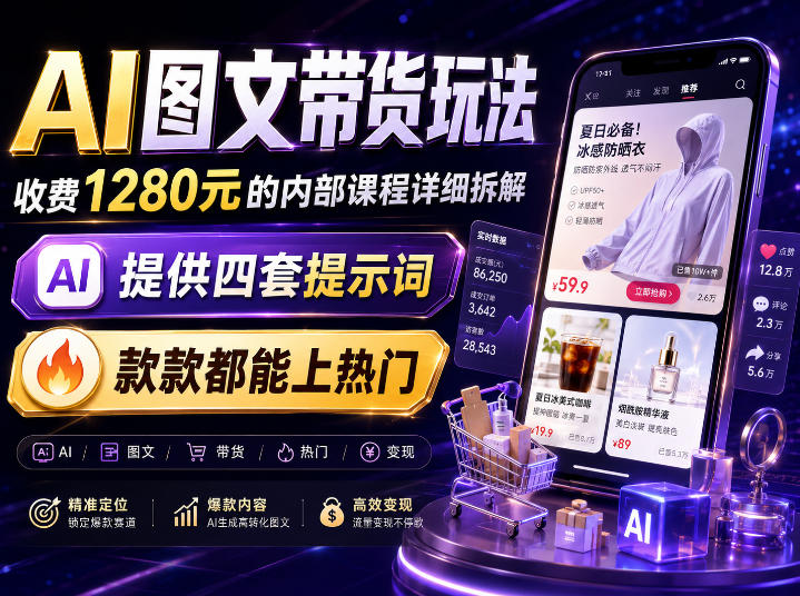 AI图文带货内部玩法,1280内部课程对外系统拆解,看完直接上手变现!-初遇资源网