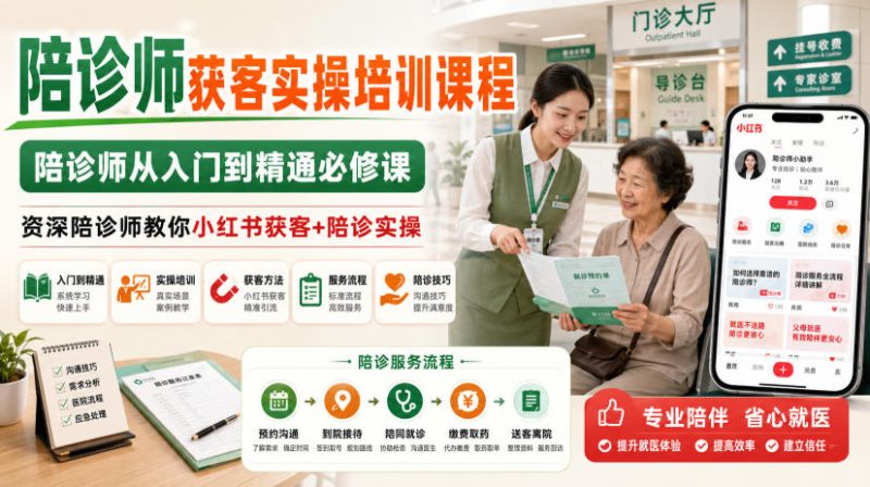 陪诊师获客实操培训课程,陪诊师从入门到精通必修课,资深陪诊师教你小红书获客+陪诊实操-初遇资源网