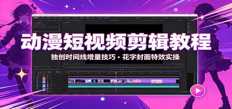 动漫短视频剪辑教程:独创时间线增量技巧,花字封面特效实操-初遇资源网