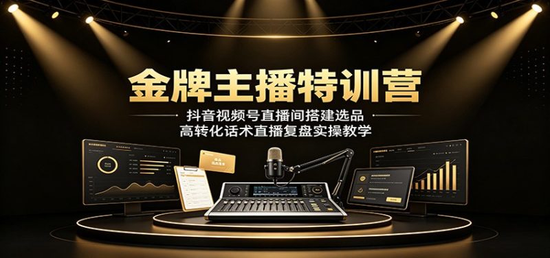 金牌主播特训营:抖音视频号直播间搭建选品,高转化话术直播复盘实操教学-初遇资源网