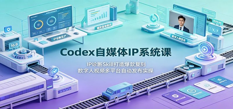 Codex自媒体IP系统课：IP诊断Skill打造爆款复刻，数字人视频多平台自动发布实操-初遇资源网