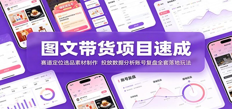 图文带货项目速成:赛道定位选品素材制作,投放数据分析账号复盘全套落地玩法-初遇资源网