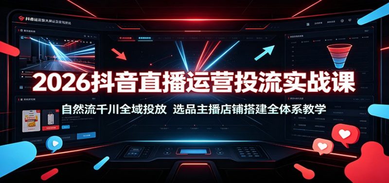 2026抖音直播运营投流实战课:自然流千川全域投放,选品主播店铺搭建全体系教学-初遇资源网