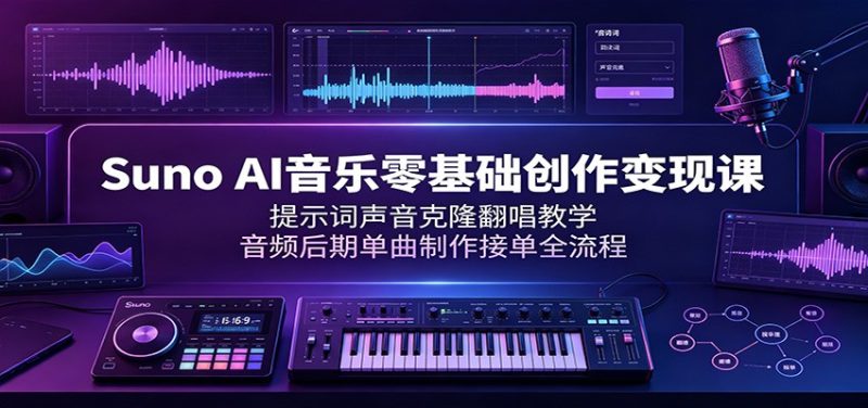 Suno AI音乐零基础创作变现课:提示词声音克隆翻唱教学,音频后期单曲制作接单全流程-初遇资源网