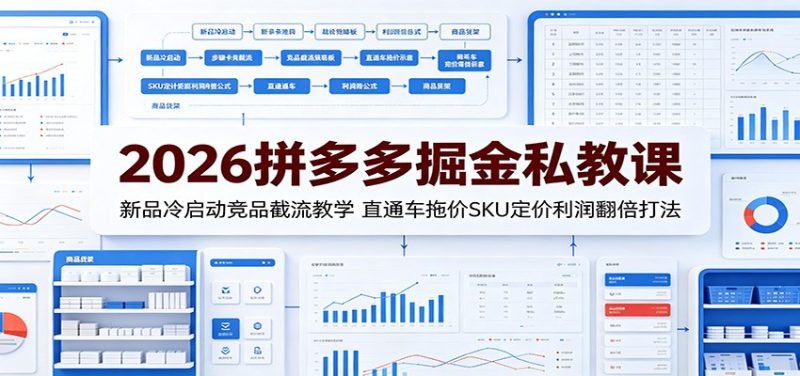 2026拼多多掘金私教课:新品冷启动竞品截流教学,直通车拖价SKU定价利润翻倍打法-初遇资源网