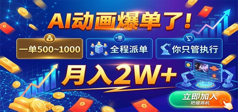 AI动画爆单了!一单500~1000,全程派单,你只管执行,月入2W+-初遇资源网
