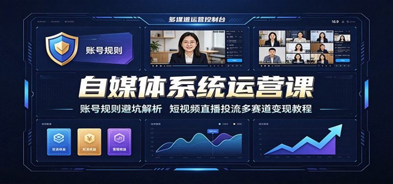 自媒体系统运营课：账号规则避坑解析，短视频直播投流多赛道变现教程-初遇资源网