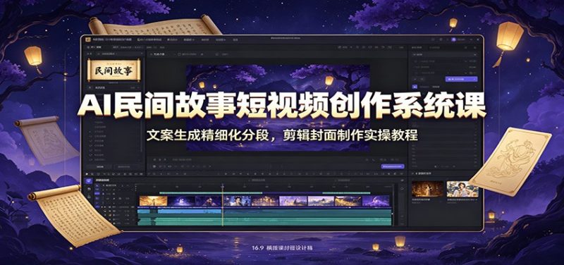 AI民间故事短视频创作系统课:文案生成精细化分段,剪辑封面制作实操教程-初遇资源网