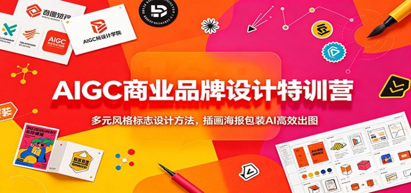 AIGC商业品牌设计特训营：多元风格标志设计方法，插画海报包装AI高效出图-初遇资源网