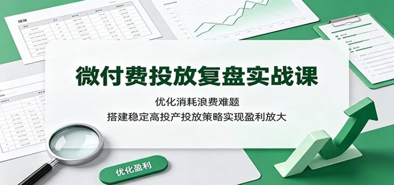 微付费投放复盘实战课:优化消耗浪费难题,搭建稳定高投产投放策略实现盈利放大-初遇资源网