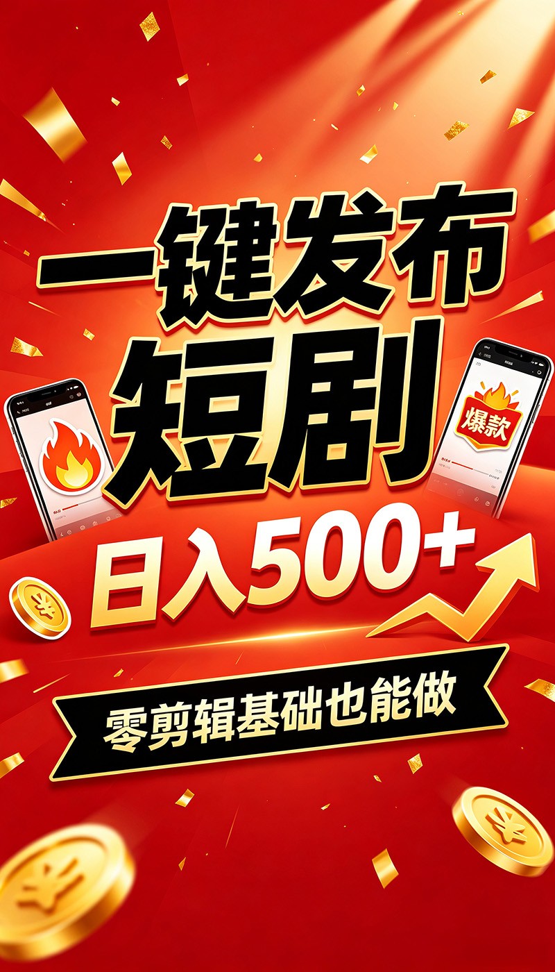 【福缘网创】快手短剧一键发布，不用剪辑操作简单，副业日入500+。空闲时间轻松赚收益 - 初遇资源网