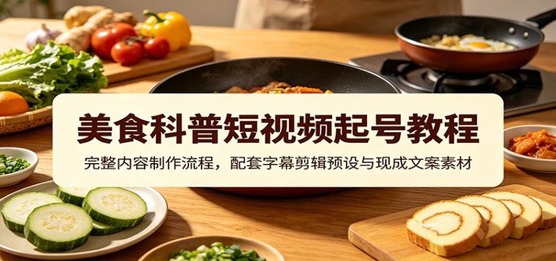 美食科普短视频起号教程:完整内容制作流程,配套字幕剪辑预设与现成文案素材-初遇资源网