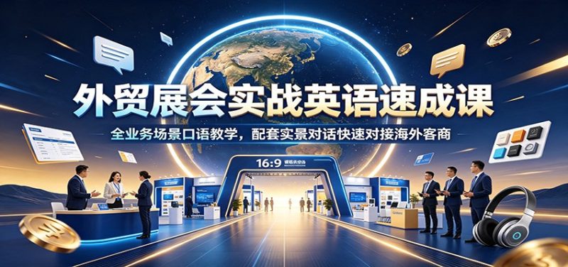 外贸展会实战英语速成课:全业务场景口语教学,配套实景对话快速对接海外客商-初遇资源网