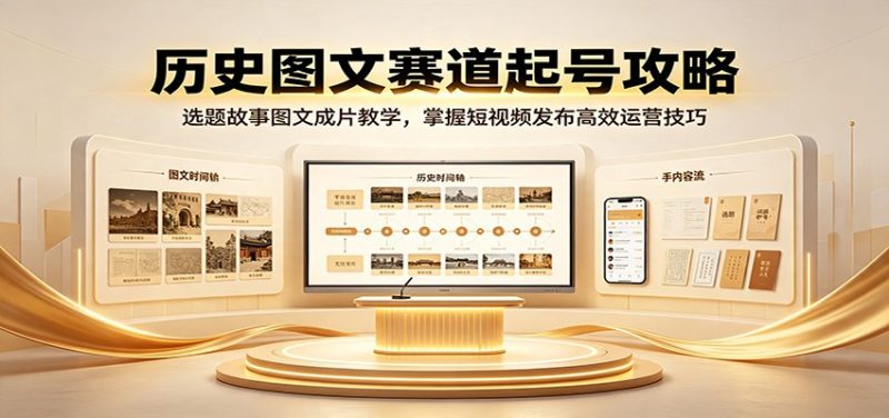 历史图文赛道起号攻略：选题故事图文成片教学，掌握短视频发布高效运营技巧-初遇资源网