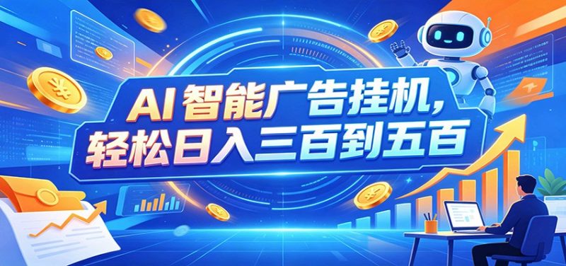 AI智能广告挂机，24小时自动跑，日入300-500，新手零门槛-初遇资源网