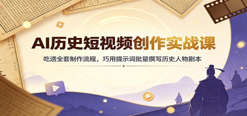 AI历史短视频创作实战课:吃透全套制作流程,巧用提示词批量撰写历史人物剧本-初遇资源网