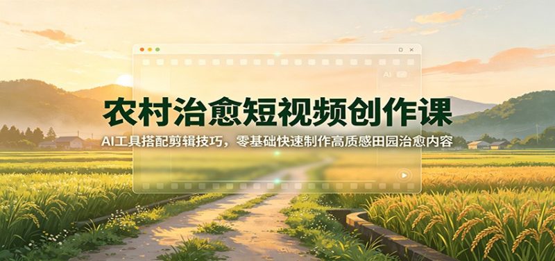 农村治愈短视频创作课:AI工具搭配剪辑技巧,零基础快速制作高质感田园治愈内容-初遇资源网