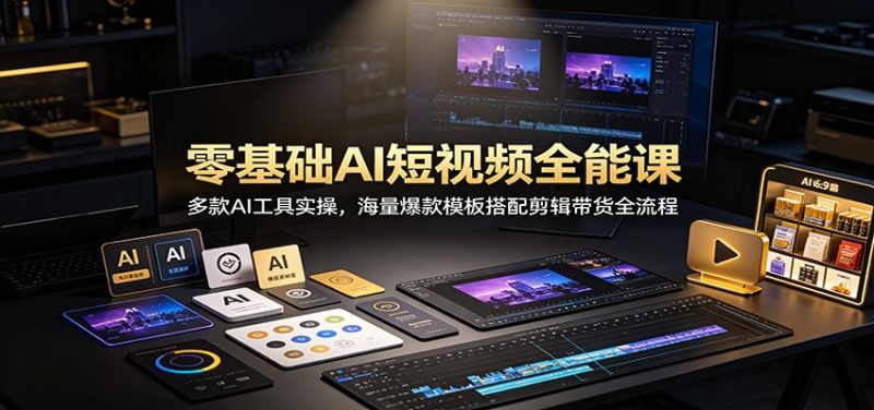 零基础AI短视频全能课:多款AI工具实操,海量爆款模板搭配剪辑带货全流程-初遇资源网