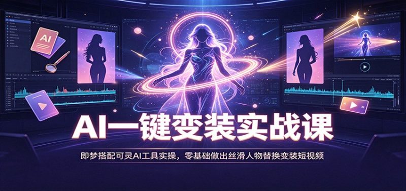 AI一键变装实战课:即梦搭配可灵AI工具实操,零基础做出丝滑人物替换变装短视频-初遇资源网