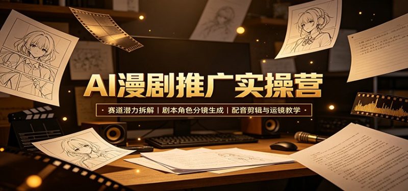 AI漫剧推广实操营:赛道潜力拆解,剧本角色分镜生成,配音剪辑与运镜教学-初遇资源网